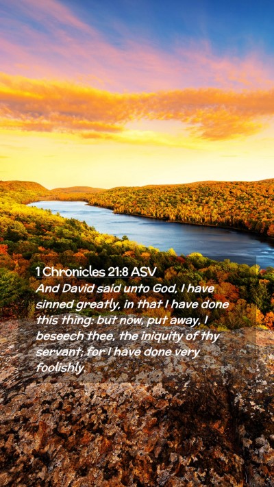 Picture 02 - 1 Chronicles 21:8 ASV Mobile Phone Wallpaper - And David said unto God, I have sinned greatly, - Mobile Bible Verse Wallpaper