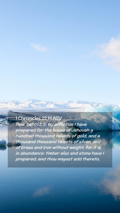 Picture 02 - 1 Chronicles 22:14 ASV Mobile Phone Wallpaper - Now, behold, in my affliction I have prepared for - Mobile Bible Verse Wallpaper