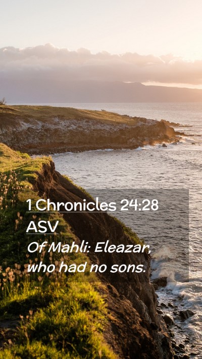 Picture 02 - 1 Chronicles 24:28 ASV Mobile Phone Wallpaper - Of Mahli: Eleazar, who had no - Mobile Bible Verse Wallpaper