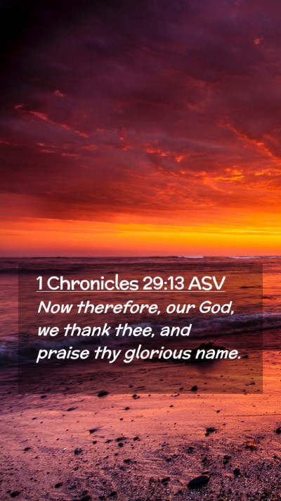 Picture 02 - 1 Chronicles 29:13 ASV Mobile Phone Wallpaper - Now therefore, our God, we thank thee, and praise - Mobile Bible Verse Wallpaper