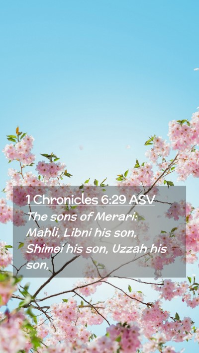Picture 02 - 1 Chronicles 6:29 ASV Mobile Phone Wallpaper - The sons of Merari: Mahli, Libni his son, Shimei - Mobile Bible Verse Wallpaper