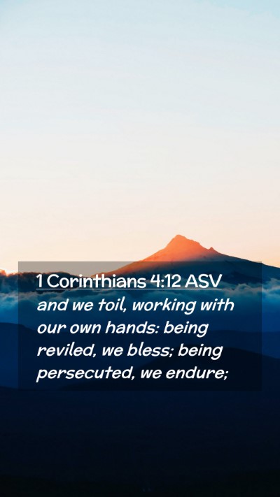 Picture 02 - 1 Corinthians 4:12 ASV Mobile Phone Wallpaper - and we toil, working with our own hands: being - Mobile Bible Verse Wallpaper