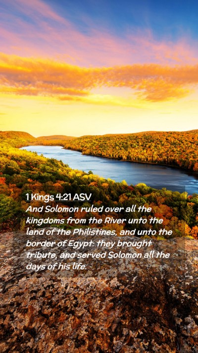 Picture 02 - 1 Kings 4:21 ASV Mobile Phone Wallpaper - And Solomon ruled over all the kingdoms from the - Mobile Bible Verse Wallpaper