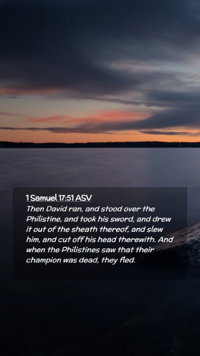 Picture 02 - 1 Samuel 17:51 ASV Mobile Phone Wallpaper - Then David ran, and stood over the Philistine, - Mobile Bible Verse Wallpaper