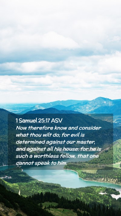 Picture 02 - 1 Samuel 25:17 ASV Mobile Phone Wallpaper - Now therefore know and consider what thou wilt - Mobile Bible Verse Wallpaper