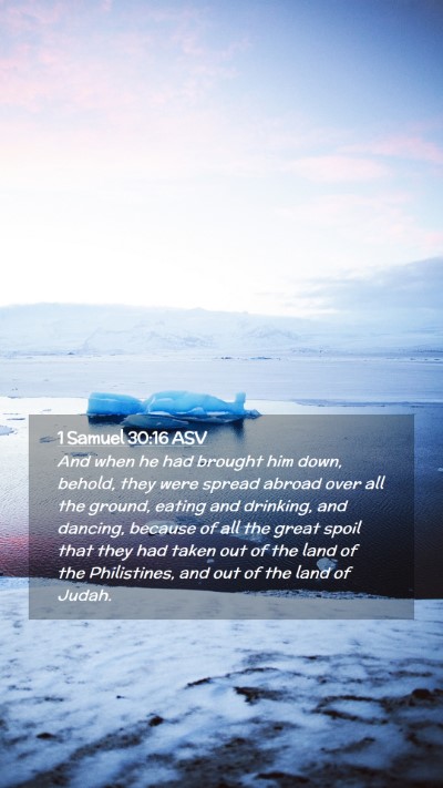Picture 02 - 1 Samuel 30:16 ASV Mobile Phone Wallpaper - And when he had brought him down, behold, they - Mobile Bible Verse Wallpaper
