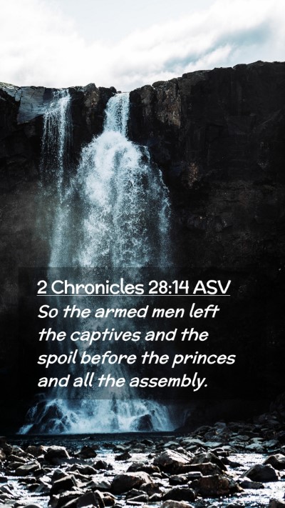 Picture 02 - 2 Chronicles 28:14 ASV Mobile Phone Wallpaper - So the armed men left the captives and the spoil - Mobile Bible Verse Wallpaper