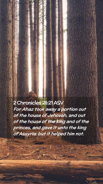 Picture 02 - 2 Chronicles 28:21 ASV Mobile Phone Wallpaper - For Ahaz took away a portion out of the house of - Mobile Bible Verse Wallpaper