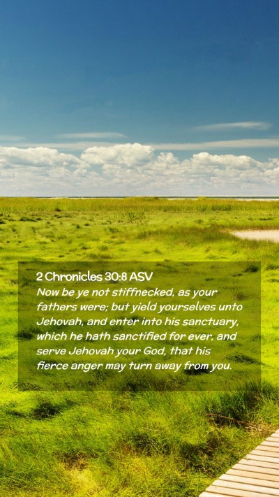 Picture 02 - 2 Chronicles 30:8 ASV Mobile Phone Wallpaper - Now be ye not stiffnecked, as your fathers were; - Mobile Bible Verse Wallpaper