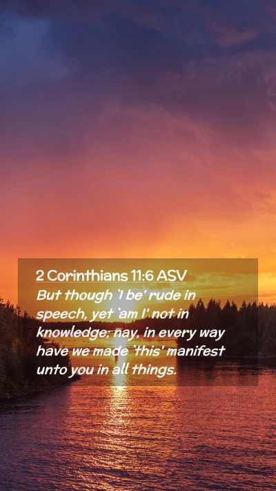 Picture 02 - 2 Corinthians 11:6 ASV Mobile Phone Wallpaper - But though `I be' rude in speech, yet `am I' not - Mobile Bible Verse Wallpaper