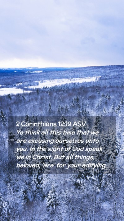 Picture 02 - 2 Corinthians 12:19 ASV Mobile Phone Wallpaper - Ye think all this time that we are excusing - Mobile Bible Verse Wallpaper