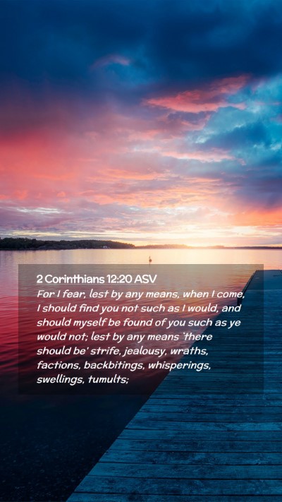 Picture 02 - 2 Corinthians 12:20 ASV Mobile Phone Wallpaper - For I fear, lest by any means, when I come, I - Mobile Bible Verse Wallpaper