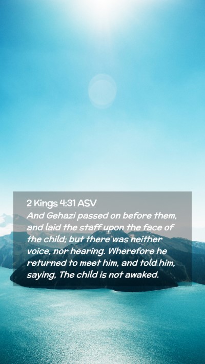 Picture 02 - 2 Kings 4:31 ASV Mobile Phone Wallpaper - And Gehazi passed on before them, and laid the - Mobile Bible Verse Wallpaper