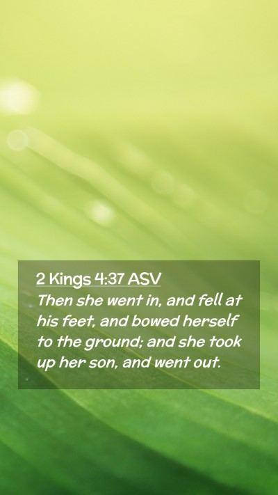 Picture 02 - 2 Kings 4:37 ASV Mobile Phone Wallpaper - Then she went in, and fell at his feet, and bowed - Mobile Bible Verse Wallpaper