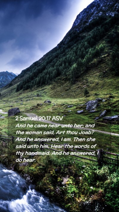Picture 02 - 2 Samuel 20:17 ASV Mobile Phone Wallpaper - And he came near unto her; and the woman said, - Mobile Bible Verse Wallpaper