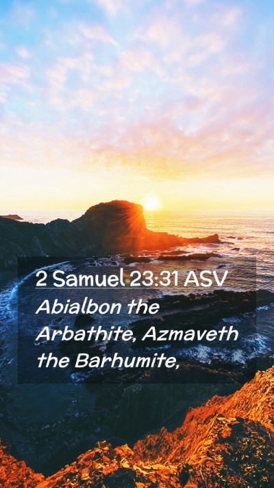 Picture 02 - 2 Samuel 23:31 ASV Mobile Phone Wallpaper - Abialbon the Arbathite, Azmaveth the - Mobile Bible Verse Wallpaper