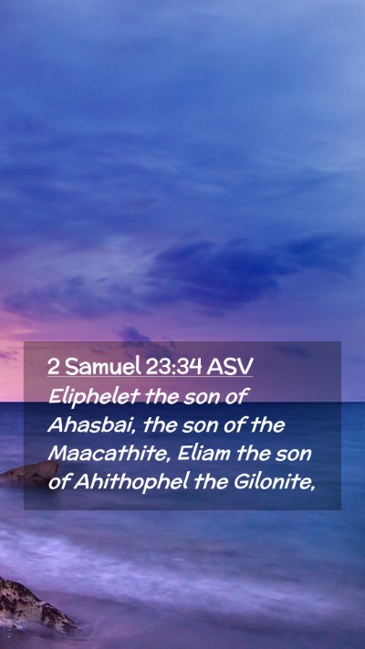 Picture 02 - 2 Samuel 23:34 ASV Mobile Phone Wallpaper - Eliphelet the son of Ahasbai, the son of the - Mobile Bible Verse Wallpaper