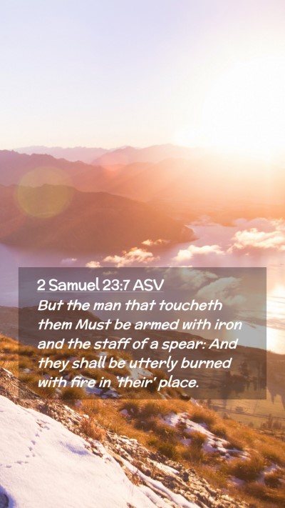 Picture 02 - 2 Samuel 23:7 ASV Mobile Phone Wallpaper - But the man that toucheth them Must be armed with - Mobile Bible Verse Wallpaper