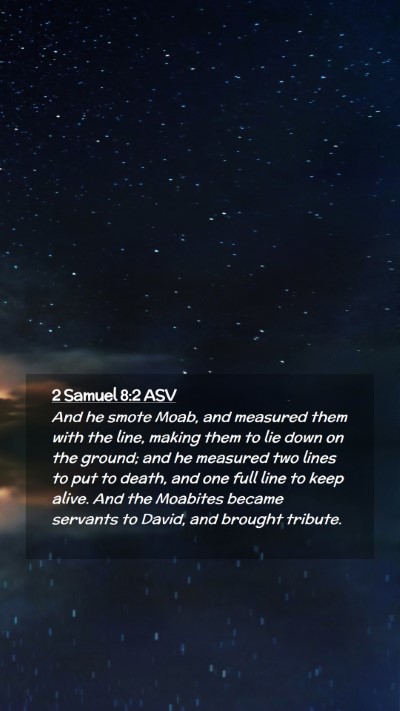 Picture 02 - 2 Samuel 8:2 ASV Mobile Phone Wallpaper - And he smote Moab, and measured them with the - Mobile Bible Verse Wallpaper