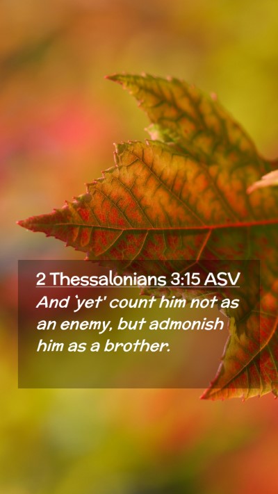 Picture 02 - 2 Thessalonians 3:15 ASV Mobile Phone Wallpaper - And `yet' count him not as an enemy, but admonish - Mobile Bible Verse Wallpaper