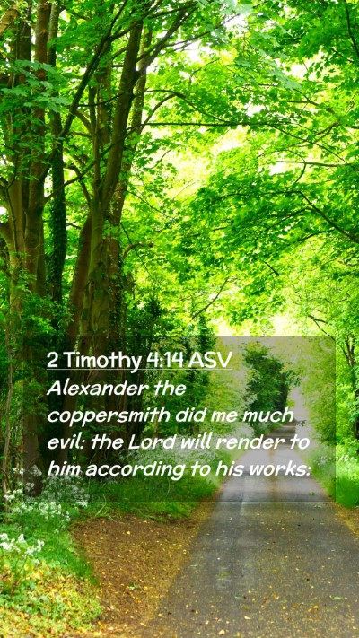 Picture 02 - 2 Timothy 4:14 ASV Mobile Phone Wallpaper - Alexander the coppersmith did me much evil: the - Mobile Bible Verse Wallpaper