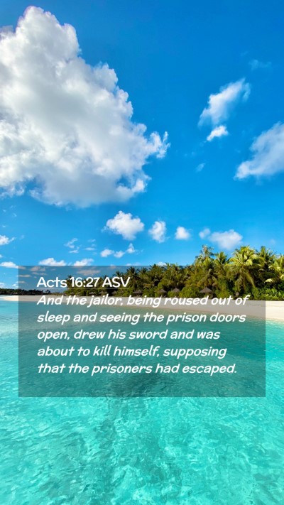 Picture 02 - Acts 16:27 ASV Mobile Phone Wallpaper - And the jailor, being roused out of sleep and - Mobile Bible Verse Wallpaper