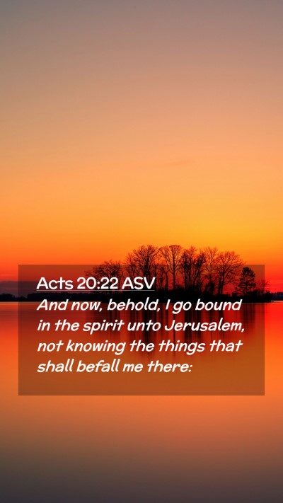 Picture 02 - Acts 20:22 ASV Mobile Phone Wallpaper - And now, behold, I go bound in the spirit unto - Mobile Bible Verse Wallpaper