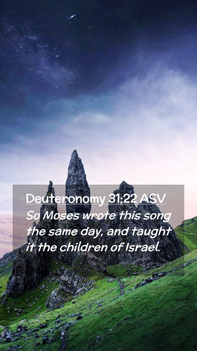 Picture 02 - Deuteronomy 31:22 ASV Mobile Phone Wallpaper - So Moses wrote this song the same day, and taught - Mobile Bible Verse Wallpaper