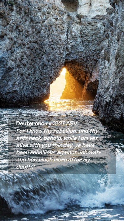 Picture 02 - Deuteronomy 31:27 ASV Mobile Phone Wallpaper - For I know thy rebellion, and thy stiff neck: - Mobile Bible Verse Wallpaper
