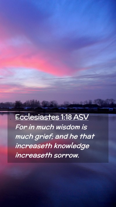 Picture 02 - Ecclesiastes 1:18 ASV Mobile Phone Wallpaper - For in much wisdom is much grief; and he that - Mobile Bible Verse Wallpaper