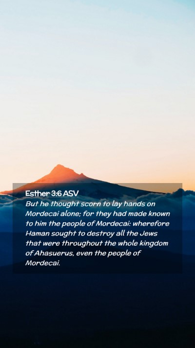 Picture 02 - Esther 3:6 ASV Mobile Phone Wallpaper - But he thought scorn to lay hands on Mordecai - Mobile Bible Verse Wallpaper