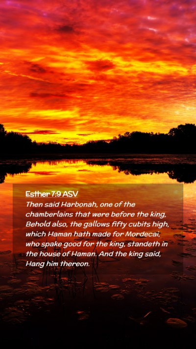 Picture 02 - Esther 7:9 ASV Mobile Phone Wallpaper - Then said Harbonah, one of the chamberlains that - Mobile Bible Verse Wallpaper