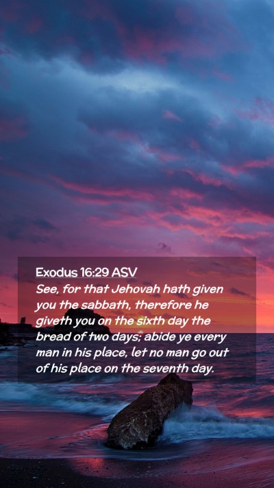 Picture 02 - Exodus 16:29 ASV Mobile Phone Wallpaper - See, for that Jehovah hath given you the sabbath, - Mobile Bible Verse Wallpaper