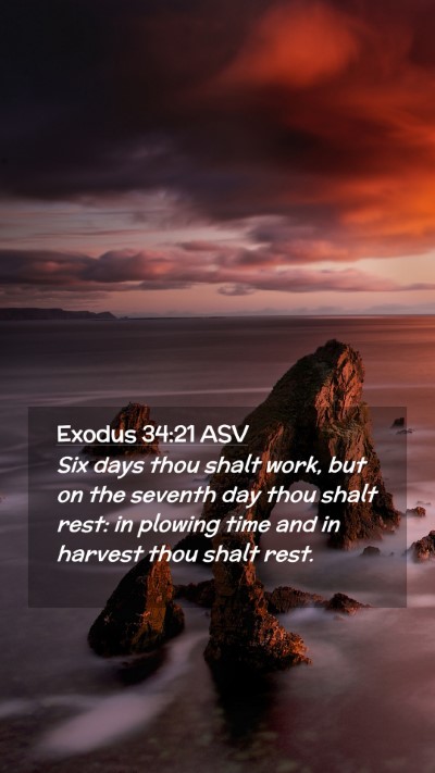 Picture 02 - Exodus 34:21 ASV Mobile Phone Wallpaper - Six days thou shalt work, but on the seventh day - Mobile Bible Verse Wallpaper