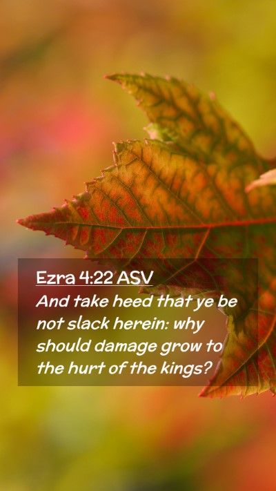 Picture 02 - Ezra 4:22 ASV Mobile Phone Wallpaper - And take heed that ye be not slack herein: why - Mobile Bible Verse Wallpaper