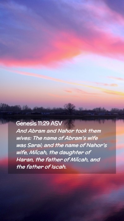 Picture 02 - Genesis 11:29 ASV Mobile Phone Wallpaper - And Abram and Nahor took them wives: The name of - Mobile Bible Verse Wallpaper