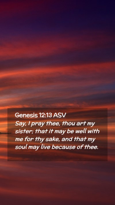 Picture 02 - Genesis 12:13 ASV Mobile Phone Wallpaper - Say, I pray thee, thou art my sister; that it may - Mobile Bible Verse Wallpaper