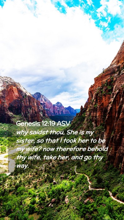 Picture 02 - Genesis 12:19 ASV Mobile Phone Wallpaper - why saidst thou, She is my sister, so that I took - Mobile Bible Verse Wallpaper