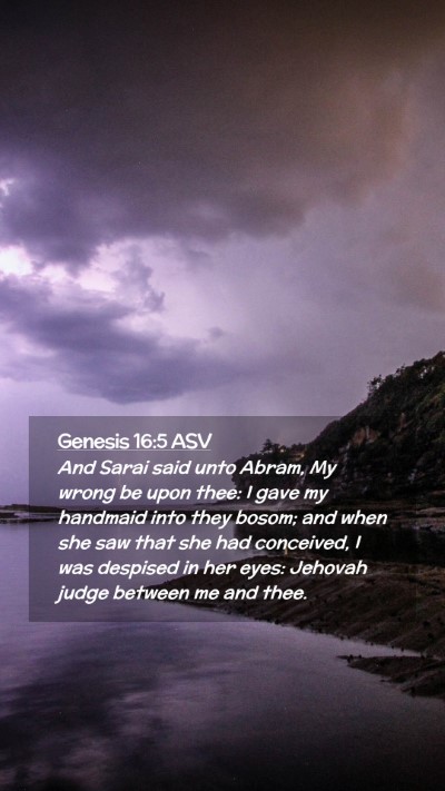 Picture 02 - Genesis 16:5 ASV Mobile Phone Wallpaper - And Sarai said unto Abram, My wrong be upon thee: - Mobile Bible Verse Wallpaper