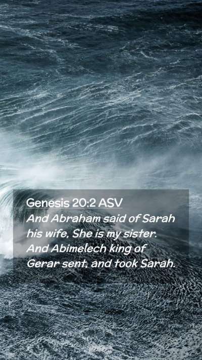 Picture 02 - Genesis 20:2 ASV Mobile Phone Wallpaper - And Abraham said of Sarah his wife, She is my - Mobile Bible Verse Wallpaper