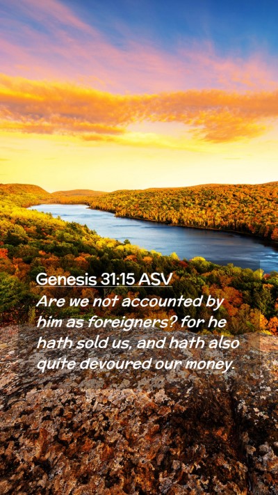 Picture 02 - Genesis 31:15 ASV Mobile Phone Wallpaper - Are we not accounted by him as foreigners? for he - Mobile Bible Verse Wallpaper