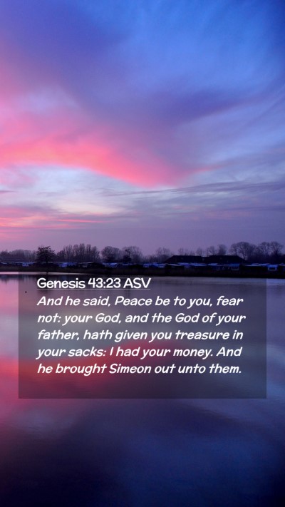 Picture 02 - Genesis 43:23 ASV Mobile Phone Wallpaper - And he said, Peace be to you, fear not: your God, - Mobile Bible Verse Wallpaper