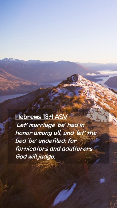 Picture 02 - Hebrews 13:4 ASV Mobile Phone Wallpaper - `Let' marriage `be' had in honor among all, and - Mobile Bible Verse Wallpaper