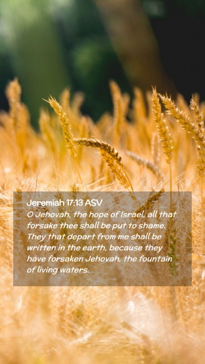 Picture 02 - Jeremiah 17:13 ASV Mobile Phone Wallpaper - O Jehovah, the hope of Israel, all that forsake - Mobile Bible Verse Wallpaper