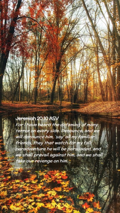 Picture 02 - Jeremiah 20:10 ASV Mobile Phone Wallpaper - For I have heard the defaming of many, terror on - Mobile Bible Verse Wallpaper