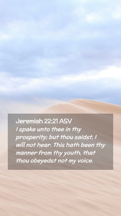 Picture 02 - Jeremiah 22:21 ASV Mobile Phone Wallpaper - I spake unto thee in thy prosperity; but thou - Mobile Bible Verse Wallpaper