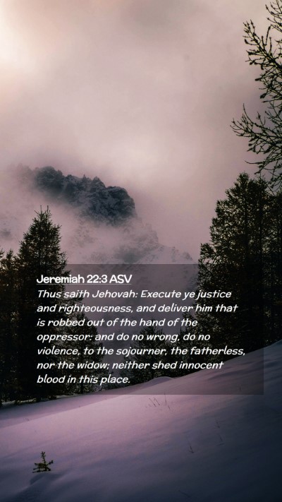 Picture 02 - Jeremiah 22:3 ASV Mobile Phone Wallpaper - Thus saith Jehovah: Execute ye justice and - Mobile Bible Verse Wallpaper