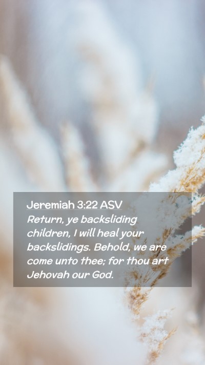 Picture 02 - Jeremiah 3:22 ASV Mobile Phone Wallpaper - Return, ye backsliding children, I will heal your - Mobile Bible Verse Wallpaper