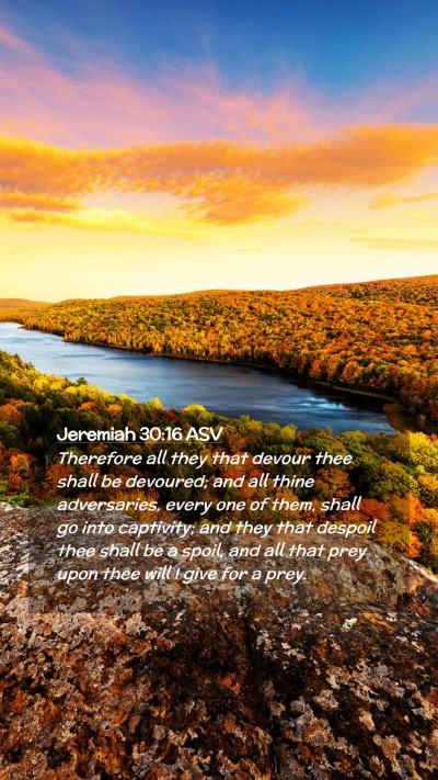 Picture 02 - Jeremiah 30:16 ASV Mobile Phone Wallpaper - Therefore all they that devour thee shall be - Mobile Bible Verse Wallpaper
