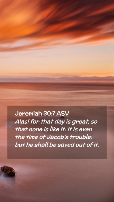 Picture 02 - Jeremiah 30:7 ASV Mobile Phone Wallpaper - Alas! for that day is great, so that none is like - Mobile Bible Verse Wallpaper
